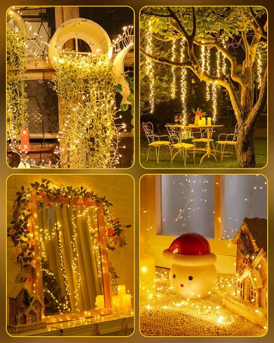 Vista 5 de Guirnalda de luces a pilas - Guirnalda de luces impermeable con cable plateado de 5 pies y 60 LED, para coronas, bodas, dormitorio, frascos