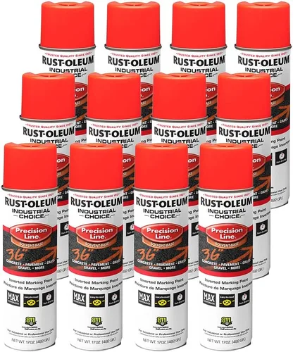 Vista 8 de Rust-Oleum 203035-12PK Pintura en aerosol invertida industrial a base de agua, 17 onzas, naranja alerta APWA, paquete de 12 unidades APWA Alerta