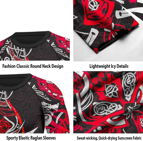 Vista 5 de 365CUSGIFTS - Camiseta de compresión Viking de manga larga para capa base, ajuste de rendimiento, MMA BJJ, tela elástica