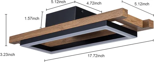 Vista 2 de Lingkai Luces LED de techo modernas de madera, cuadrada, rectangular, de madera, 17.3 pulgadas, 12 W, accesorios de iluminación de techo de cocina