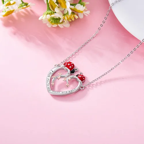 Vista 3 de PEIMKO Ladybug Gifts - Collar de plata de ley 925 con colgante de mariquita y árbol de la vida para mujer, joyería de mariquita, regalos