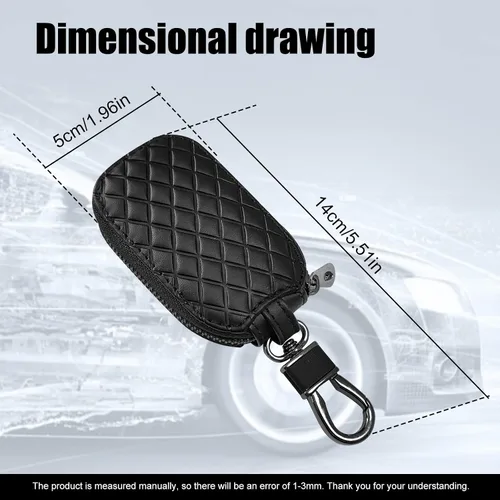 Vista 2 de Funda universal para llave de automóvil, funda de cuero para llavero inteligente, protector antiarañazos con cremallera y gancho de metal