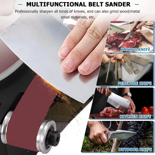 Vista 4 de MXBAOHENG Mini lijadora de disco de banda de 6 pulgadas y correas de lijado de 1.2 x 15 pulgadas para molienda de piedra de metal y madera, máquina