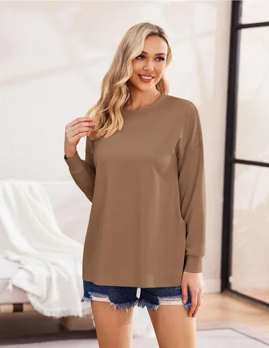 Vista 4 de Ekouaer Camisas de maternidad para mujer, manga larga, con abertura lateral, camiseta de embarazo, blusa tipo túnica, ropa casual para mamá