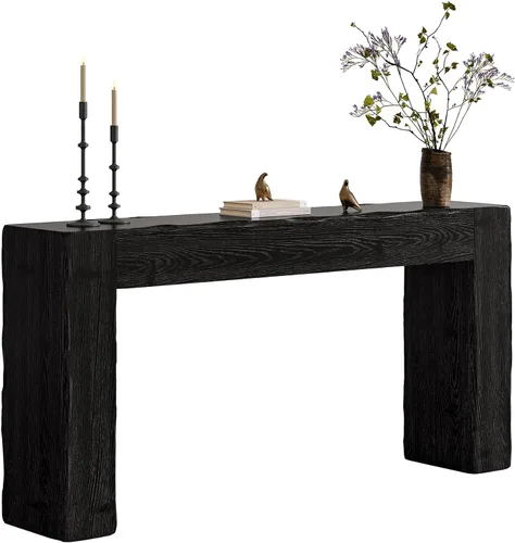 Vista 8 de Mesa Consola de Madera Maciza, Mesa de Sofá Estilo Granja de 63 Pulgadas Detrás del Sofá para Entrada, Sala de Estar, Vestíbulo, Fácil Montaje Negro
