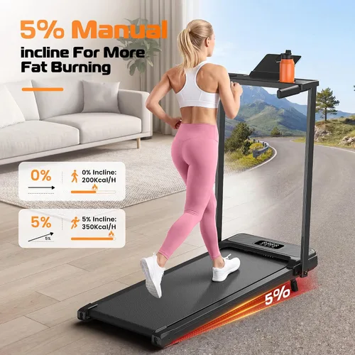 Vista 2 de ANCHEER Walking Pad Treadmill with Incline - Foldable Treadmills with Handle Bar, Compact Running Machine for Home Small Spaces, Office, Remote