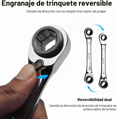 Vista 5 de Capri Tools Juego de llaves de trinquete reversibles de extremo de caja 4 en 1 de 120 dientes, métricas y SAE, 4 piezas con 16 tamaños