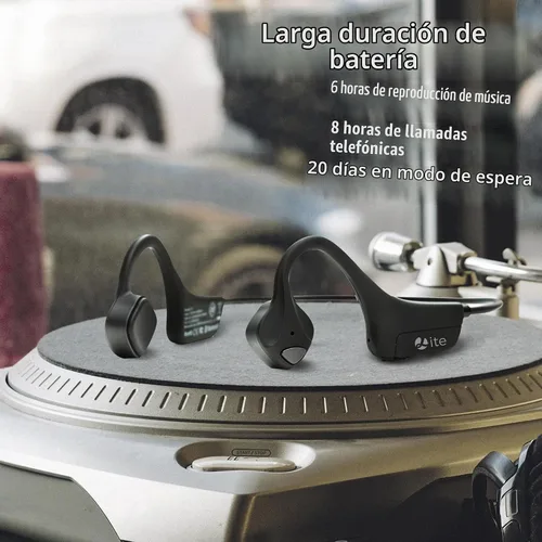 Vista 6 de Auriculares de Conducción Ósea Bluetooth, Audífonos Inalámbricos de Oreja Abierta con Micrófonos, Titanio Ligero Resistente al Sudor, Auriculares