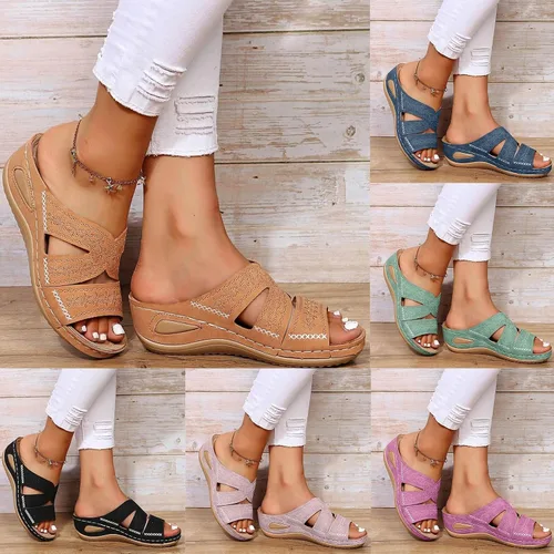Vista 4 de Generic Sandalias ortopédicas de cuña con soporte de arco para mujer, sandalias informales de punta abierta, unisex para adultos