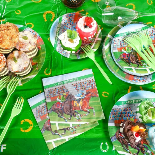 Vista 6 de Roshtia 192 piezas de suministros de fiesta Derby para decoración de fiesta de carreras de caballos, juego de vajilla para fiesta del día del Derby