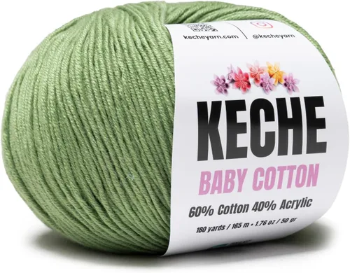 Vista 124 de Keche Algodón bebé, 60% algodón, 40% hilo acrílico, hilo de algodón suave para ganchillo y tejer, hilo amigurumi 1 madeja/bola, 1.76 oz (50 g), 180