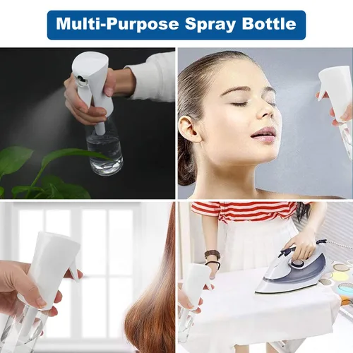 Vista 6 de URBEST Botella pulverizadora de niebla continua, paquete de 2 rociadores de agua ultra fina vacía de 6.8 onzas para peinado, salones, limpieza