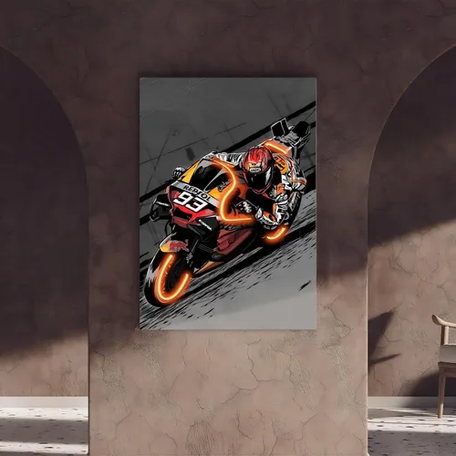 Vista 5 de Sorventina Pintura en Estilo Neón Naranja #93 RC213V Bicicletas de Carrera en Arte de Pared - Lienzo Envuelto de 16x24, Sin LED, Decoración Ideal