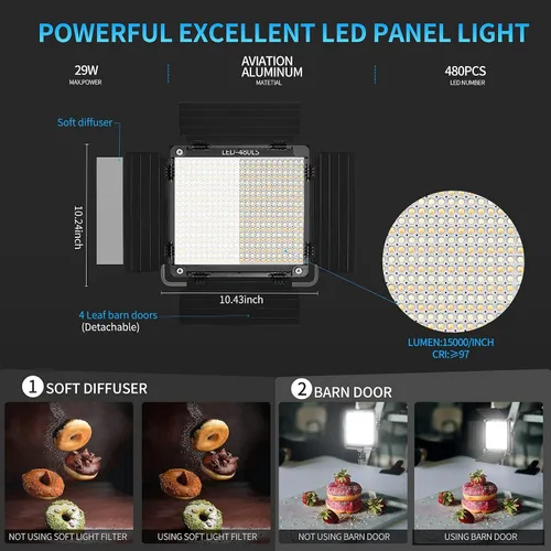 Vista 2 de GVM Paquete de 2 Kits de Iluminación de Video LED con Control por APP, Bicolor Variable 2300K~6800K con Pantalla Digital de Brillo del 10~100%