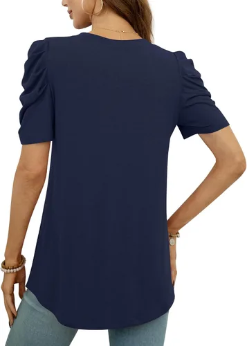 Vista 3 de Anydeer Blusa holgada de verano con mangas abombadas para mujer, estilo casual, cuello en V, sin botones