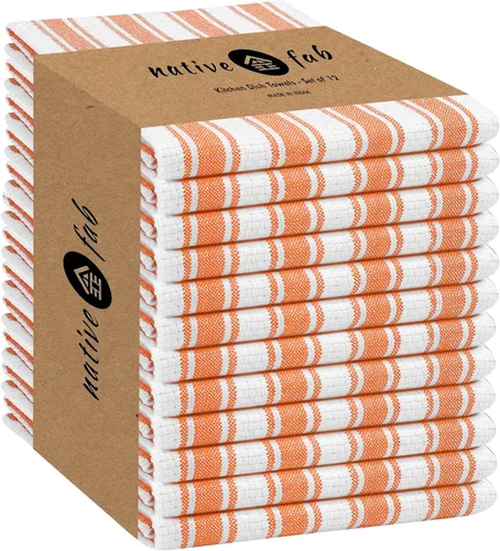 Vista 33 de Native Fab Toallas de Cocina de Algodón 100% Beige - 16x26 pulgadas - Juego de 12 - Toallas de Platos con Tejido de Canasta a Rayas para Limpiar
