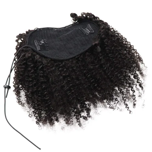 Vista 4 de Extensiones de cola de caballo de cabello humano rizado afro, rizado con cordón, extensiones de cabello humano rizado natural en cola de caballo
