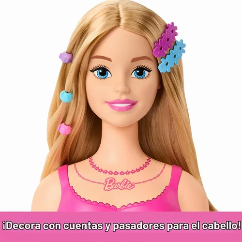 Vista 5 de Cabeza de Muñeca Barbie para Estilo, Cabello Rubio con 20 Accesorios Coloridos, Cabeza de Muñeca para Peinar