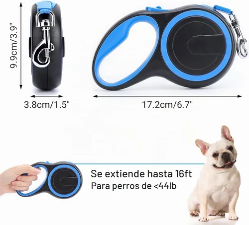Vista 2 de Correa retráctil para perro Segarty, de 16 pies, resistente para caminar con perros medianos y pequeños de hasta 44 libras, mango antideslizante