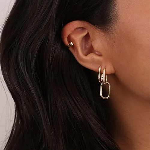 Vista 3 de Aretes de aro chapados en oro de 14 quilates, chapados en oro de 14 quilates, aretes colgantes de oro grueso, ligeros, hipoalergénicos, joyería