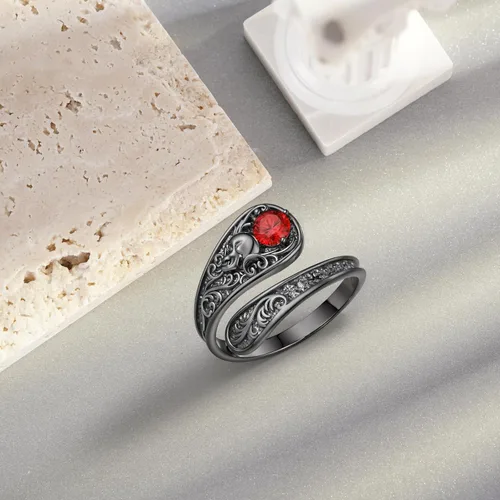 Vista 2 de Anillo gótico de plata de ley 925 con diseño de calavera y cuchara, joyería de esqueleto para regalar a mujeres