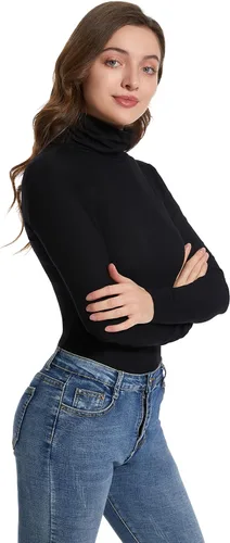 Vista 2 de ACANI Camisetas de cuello alto para mujer, acanaladas, de manga larga, ajustadas, cuello alto, básicas, elásticas, ligeras, con capas