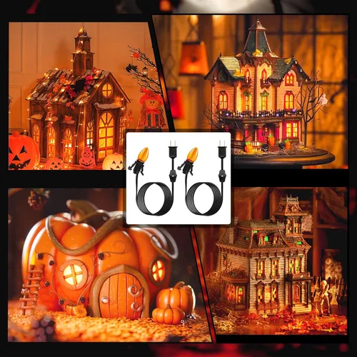 Vista 4 de Cable accesorio con una bombilla LED, cable de 6 pies con interruptor de encendido/apagado para calabaza de Halloween, proyectos de manualidades
