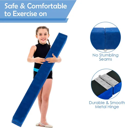 Vista 3 de Giantex Haz de equilibrio de 7/8/9 pies, haz de gimnasia plegable con asas de transporte, base de goma antideslizante para niños, haz de gimnasia