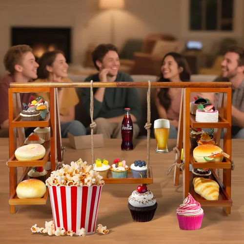 Vista 6 de Tnstbiee Soporte para cupcakes de 3 niveles, soporte de exhibición de madera para postres, frutas, frutos secos, queso, bandejas extraíbles