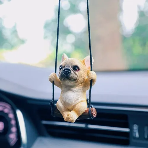 Vista 3 de Lindo adorno colgante de perro oscilante para automóvil, accesorios para colgar en el espejo retrovisor, colgante de bulldog francés, accesorios