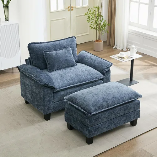 Vista 34 de URRED - Sofá seccional modular tipo nube, cómodo sofá cama de chenilla moderna con asientos profundos y otomán/almohadas para sala de estar