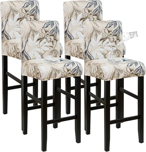 Vista 12 de FORCHEER - Juego de 4 fundas para sillas de bar con respaldos, fundas de jacquard beige para sillas de comedor, funda extraíble y lavable