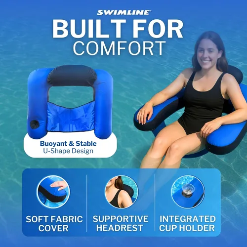 Vista 2 de SWIMLINE Original Fabric Covered Inflatable Pool Lounger with Comfortable Sling Seat, Back Rest, and Built in Cup Holder for Pool, Beach, Lake