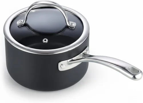 Vista 11 de Cooks Standard NC-00340 – Sartén con tapa de grado Premium, anodizado, sólido, antiadherente, 1 qt, Negro Olla de sopa pequeña de aluminio
