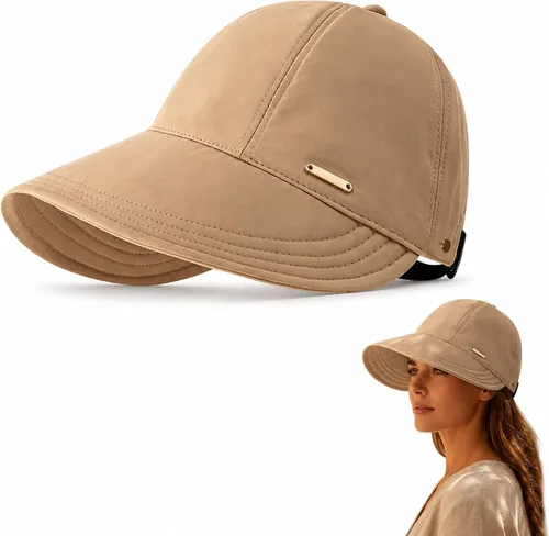 Vista 9 de Sombrero de sol de ala ancha para mujer con agujero para cola de caballo y Blanco sucio