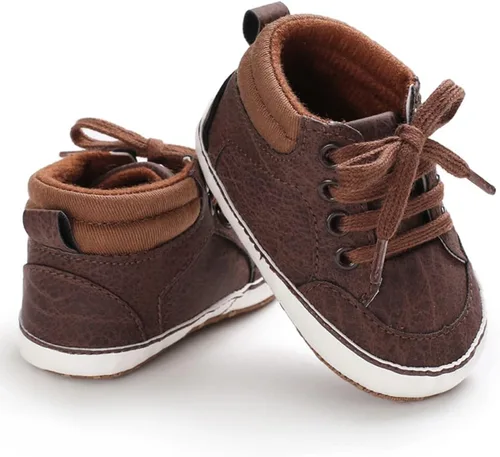 Vista 4 de Babelvit Zapatillas de lona con suela suave para bebé y niña, con cordones y cordones para bebé, botas unisex jasta el tobillo recién nacidos