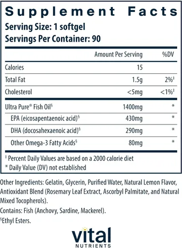 Vista 2 de Vital Nutrients Ultra Pure Fish Oil 800 - Apoya la salud del corazón, el cerebro y el sistema inmunológico* - Ácido graso omega-3 de alto contenido