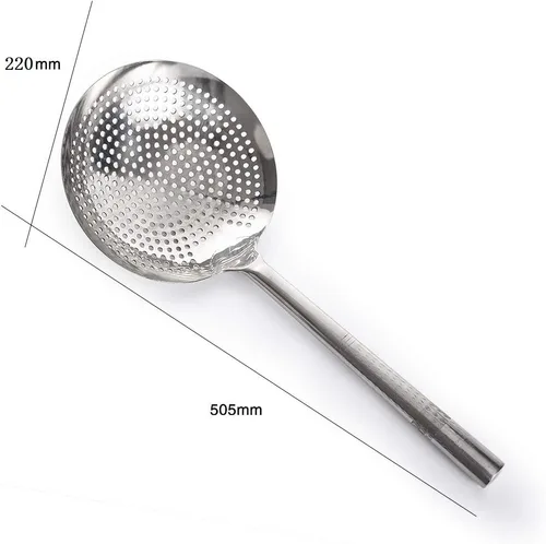 Vista 2 de Cuchara para desnatar, colador de acero inoxidable 304, desnatador redondo de acero inoxidable para freidora de cocina, pasta, espaguetis, fideos
