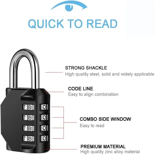 Vista 3 de Candado de combinación de 4 dígitos impermeable para exteriores con cable de acero para casillero de gimnasio, casco, puerta, valla, equipaje