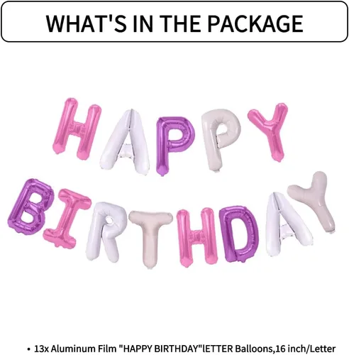 Vista 2 de Globos de feliz cumpleaños, 13 letras de papel de aluminio, 16 pulgadas, reutilizables, unisex, decoraciones de cumpleaños para niños y adultos