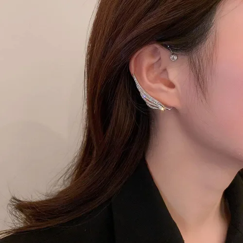 Vista 2 de Aretes de oreja, aretes de ala de ángel, sin perforación, ajustable, con clip, para cartílago, trepador, joyería