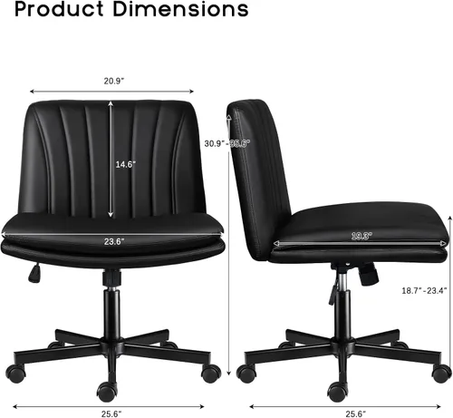 Vista 2 de Silla de oficina moderna negra entrecruzada, cómoda silla de escritorio con patas cruzadas con ruedas, silla de tocador de maquillaje sin brazos