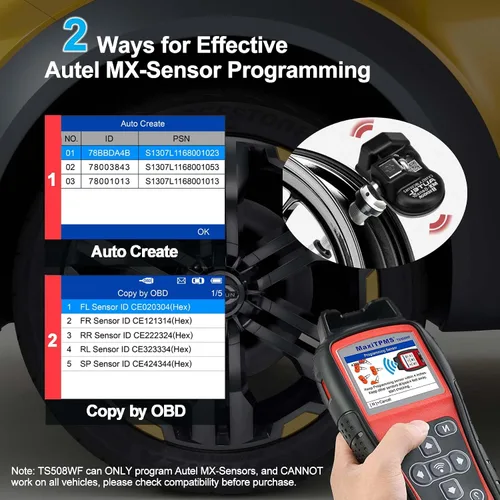 Vista 5 de Autel MaxiTPMS TS508WF TPMS herramienta de programación, WiFi reiniciar y restablecer Activate & Program 315/433MHz MX Sensors, WiFi TPMS Relearn