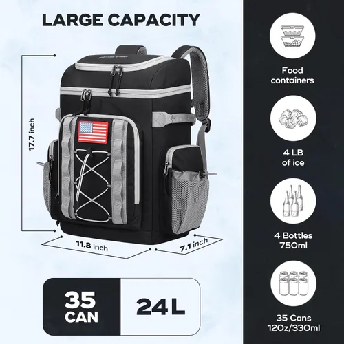Vista 4 de Maelstrom 35/50 Can Insulated Backpack Cooler, Leakproof Soft Lunch Ice Bag Negro