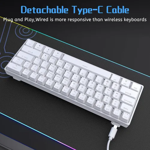 Vista 5 de DIERYA Teclado mecánico 60%, teclado para juegos con cable DK61se con interruptores azules, retroiluminación LED, ultracompacto, 61 teclas, mini