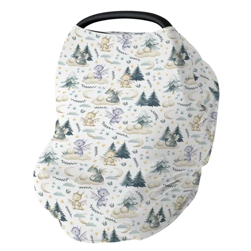 Vista 12 de Funda de asiento de coche de dragón y caballeros de cuento de hadas para bebés, dragones de fantasía, castillo de princesa, funda elástica 5 en 1