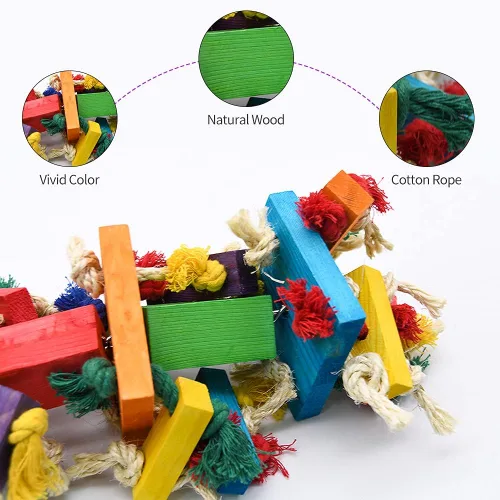 Vista 2 de RUBY.Q - Juguete grande de loro de 20 pulgadas, multicolor de madera natural para masticar pájaros para guacamayos grandes de Amazon Parrots, gris