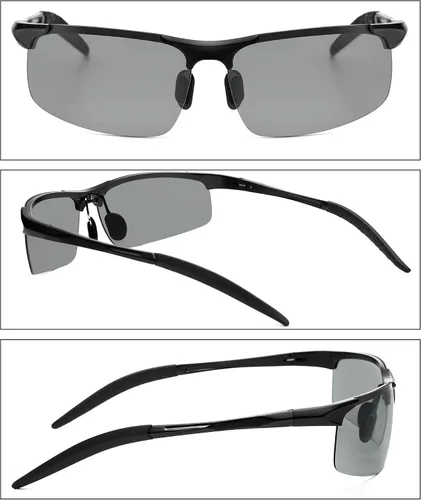 Vista 3 de Wzerry Lentes de sol polarizados fotocromáticos para hombres lentes de sol deportivos con marco de metal Al-Mg para conducir protección UV400