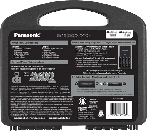 Vista 2 de Eneloop Panasonic Pro Power Pack K-KJ17KHS82A, 8AA, 2AAA Ni-MH Baterías Recargables, 2 Adaptadores C, 2 Adaptadores D, Cargador de Batería