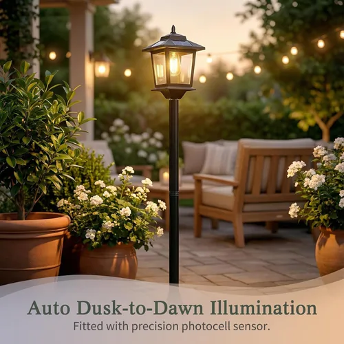 Vista 3 de Solar Post Lights Outdoor, 2-Pack 63" Solar Lamp Posts Waterproof with 1 Replaceable Bulb, Warm White Dusk to Dawn Pole Lights for Garden, Patio